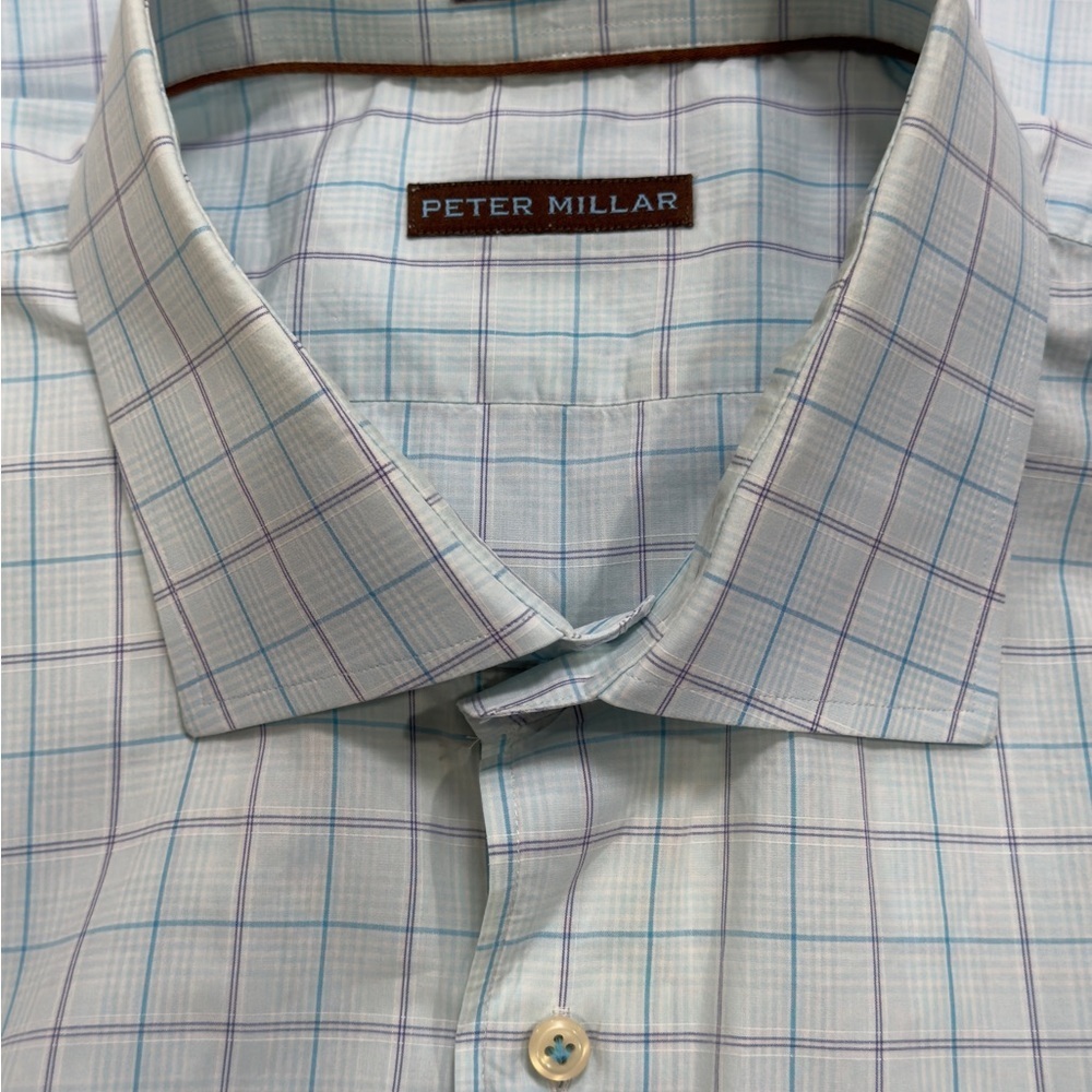 Peter Millar Light Blue Grid Dress Shirt